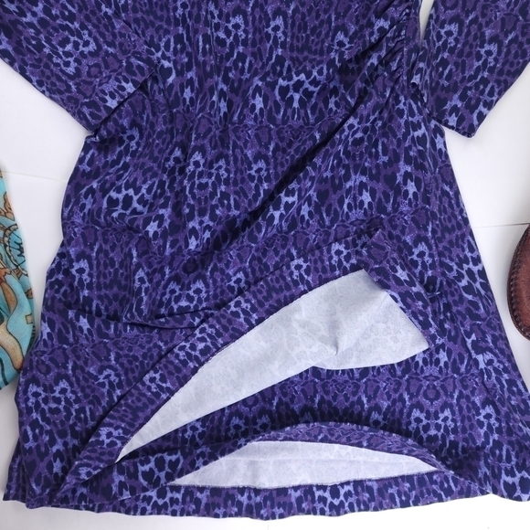 Soft Surroundings Purple Patterned Faux Wrapped Rouged Side Dress Sz PM - Picture 3 of 16